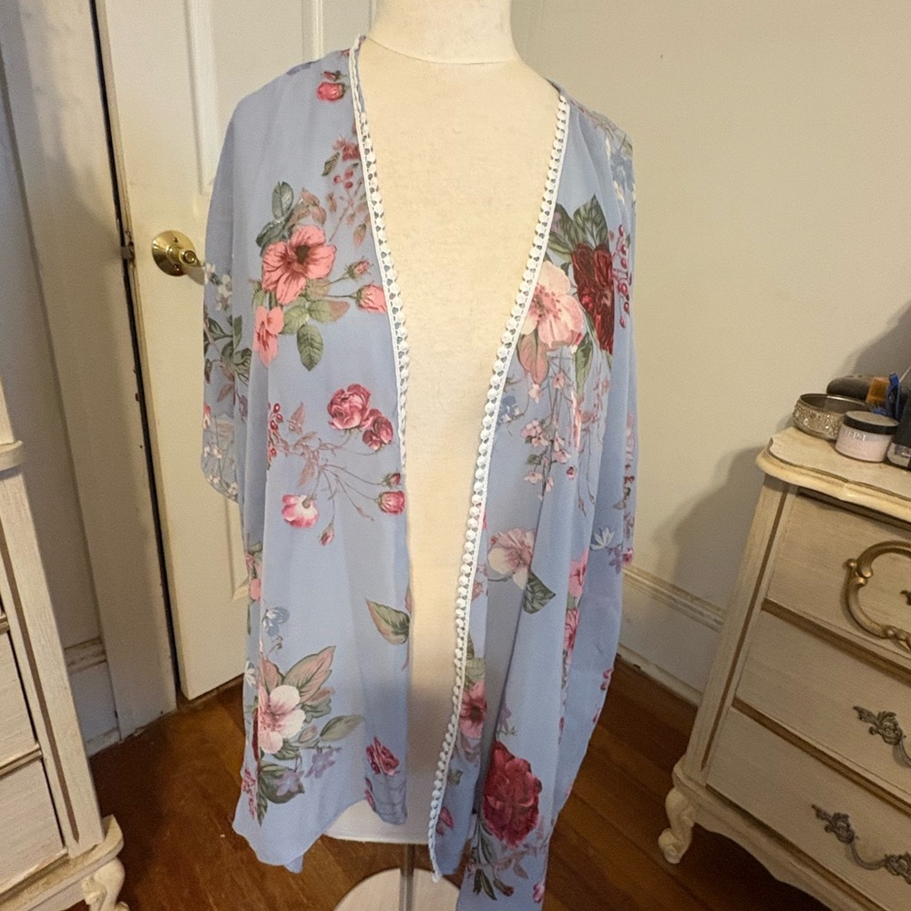 Rue21 Floral Sheer Cape - Blue and Pink